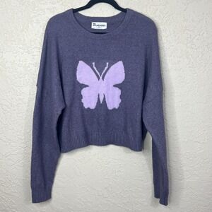 PURPLE BUTTERFLY SWEATER Womens Size Med Slouchy Dolman Sleeves Soft Girl Spring